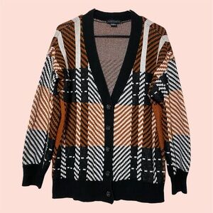 Sanctuary Black + Rust Orange Plaid ‘You Made It’ Button-Up Cardigan